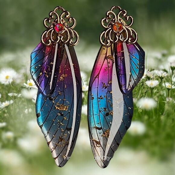 Fairy Butterfly Wings Handmade Earrings Fantasy Nature Magical Insect Witch Bug - Picture 2 of 12